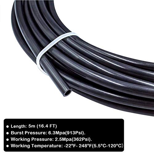 Beduan Pneumatic Nylon Tube 1/2"od SAEJ844 Air Line Nylon Hose Tubing for Air Brake System or Fluid Transfer（16.4ft 5 Meter） - color: Black, size: 1/2"OD 16.4FT