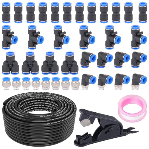 100FT 3/8" DOT Air Line with 40 Pcs Quick Connect Air Fittings Kit 3/8 DOT Air Lines with Push Lock Air Line Fittings Pneumatic Push to Connect Air Hose Fittings - size: 41 PCS-100FT 3/8