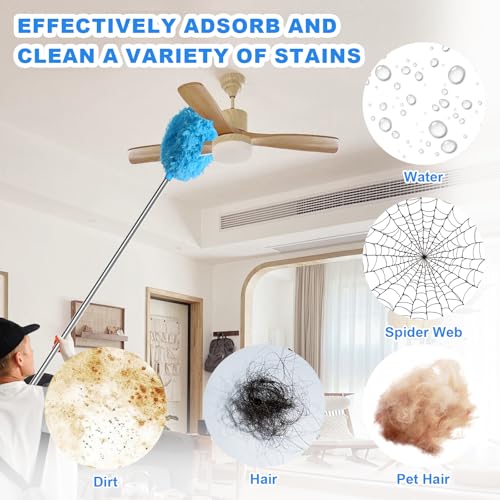 Storystore Ceiling Fan Cleaner Duster - Adjustable Duster with Extension Pole,Dusters for Cleaning Fan Blade, Walls and Cobweb (2Pcs Dusters/Blue) - color: Round&round-blue