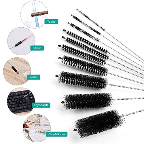 CiaraQ Bottle Cleaning Brushes, 8 Inch Nylon Tube Brush Set, Cleaner for Narrow Neck Bottles Cups with Hook, Set of 10pcs