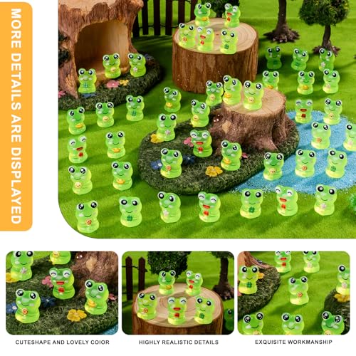 60 pcs Mini Resin Frog Many Styles Variety Tiny Luminous Animals Figures Miniature Little Small Animal Figurines Bulk for Micro Fairy Garden Landscape Accessories Hide Crafts Decor Aquarium - color: Frog-60p
