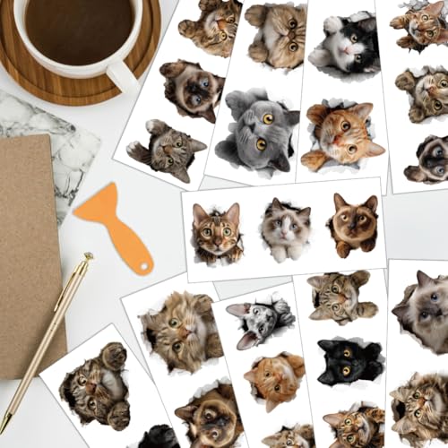 arricraft 10 Sheets Ripped Cat Theme UV DTF Cup Wrap for 16OZ Glass, Fun Cats Cute Kittens Rub on Decals PVC Transfer Stickers for DIY Cups Wood Funiture 24x11cm/9.4x4.3inch - style: Ripped Cat Theme