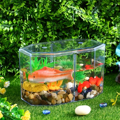 Milisten Octagon Betta Fish Tank, Clear Acrylic Desktop Aquarium with Removable Divider, 2 Compartment Breeding Isolation Box for Small Tropical Guppy Fry