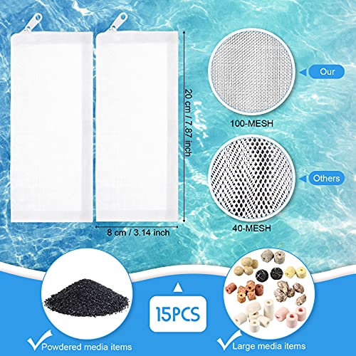 Geiserailie 15 Pcs Aquarium Filter Media Bags 150 Micrometer Fine Filter Bags Mesh Reusable with Zipper for Activated Carbon Resins (3.1 x 7.9 Inch) - size: 3.1 x 7.9 Inch