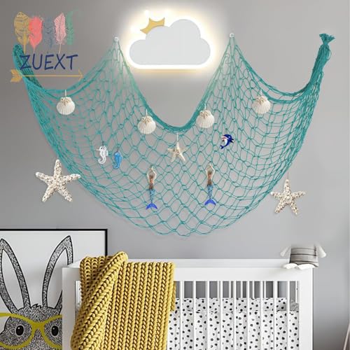 ZUEXT Aqua Decorative Fishing Net 5x10 ft, 3 Pack Large Picture Fish Net, Wall Photo Hanging Fishnet Decor for Nautical Mermaid Pirate Ocean Themed Hawaii Beach Under the Sea Party Decorations - color: Aqua, size: 5 ft x 10 ft - 3 Pack
