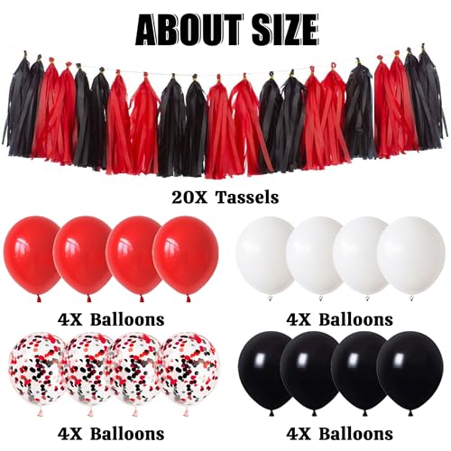New Home Housewarming Party Decorations - Black Red Boho Welcome Home Decor Kit with Balloons Cupcake Toppers, Tassels House Warming Gifts for New Home Celebration - color: Black Red