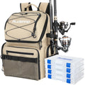 PLUSINNO Cooler Fishing Backpack with Rod Holders 45L Large Water-resistant Fishing Tackle bag Store Fishing Gear Fishing Gifts for Men Father - color: Khaki with box