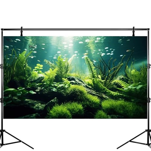 Underwater Fish Tank Background Under The Sea Aquatic Plants Aquarium Background Ocean Floor Rock Terrarium Backgrounds Tropical Fish Green Seaweeds Aquarium Backgrounds for Fish Tank Decor 24x12in - color: Green, size: 24(W)x12(H)inches/ 60(W)*30cm(H)