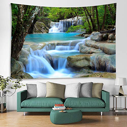WODEJIA Forest Waterfall Fabric Tapestry Decorative Wall Art Tablecloth Bedspread Picnic Blanket Beach Throw Blanket Multifunctional for Bedroom Dormitory Living Room Hanging 79 x 59 Inches - color: Forest Waterfall Water, size: 79"L x 59"W