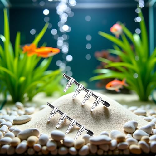 2 Pcs Silver 4-Way Air Flow Control Lever Valve with Airline Tubing Connector for Aquarium, Air Pump Accessories