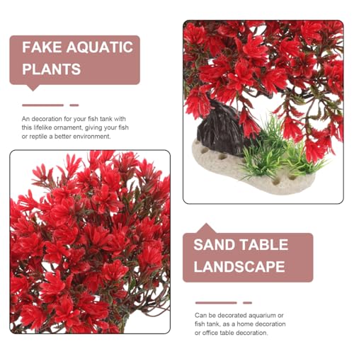 BESTOYARD Artificial Bonsai Tree Aquarium Decoration, Vibrant Plastic Plant for Betta Fish Tank, Realistic Underwater Decor Ornament & Fish Hideout Accessories, Red