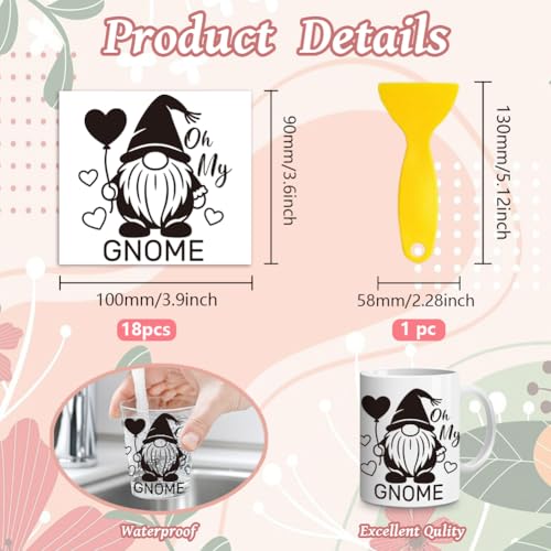 Peacoblue 18 Sheets Rub on Transfers for Crafts, Black Gnome 3.6"x3.9" UV DTF Cup Wraps Waterproof Cold Transfers Stickers for Wood Glass Metal Cup Tumblers Mirrors Mugs Home Decor - style: Black Gnome