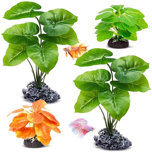 GOZILLA Fish Tank Plants, Reptile Artificial Plastic Plants, Reptile Plants for Terrarium, Aquarium Decorations Resin Pedestal Ornaments for Fish Tank Accessories Set.(4PCS/A-Set) - color: 4 Pcs/ a Set
