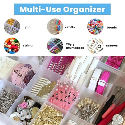Megoogo 2pack 24 Grid Clear Plastic Bead Organizer Box with Adjustable Dividers, Bead Organizers and Storage Container Box with 2 Label Sticker for Craft Buttons Fishing Tackles Tools Hair Accessories
