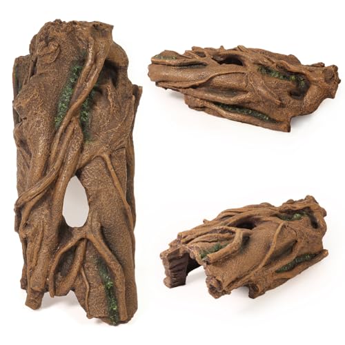 Fish Tank Decorations XL 13.4" Large Bearded Dragon Tank Accessories Driftwood for Aquarium Natural Hollow Tree for Shrimp or Betta Fish Hideout Reptile Tank Accessories