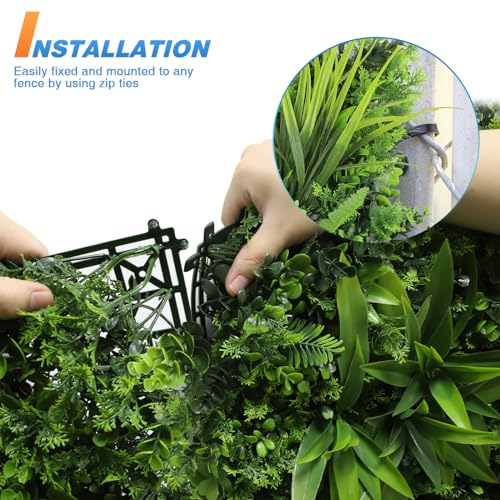 TANG 20"x20"-1PC Artificial Greenery Boxwood Panels Grass Wall Panel, Faux Privacy Fence Ivy Screens Backdrop Fake Hedge for Indoor Outdoor Wedding Décor, Style-12 - color: 20"x20" Panel-12, size: 20"x20"
