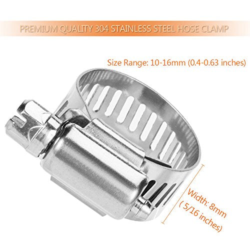 LOKMAN 20 Pack Stainless Steel Hose Clamp Adjustable 3/8'' - 5/8'' (10-16mm) Worm Gear Hose Clamp, Metal Fuel Line Pipe Clamp for Plumbing, Automotive And Mechanical Application - size: 10-16mm