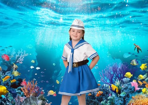 Deep Sea Underwater Backdrop 20x10ft Under The Sea Blue Ocean Sunlight Seabed Aquarium Photography Background, Turtle Tropical Fish Coral Diving Birthday Party Photo Studio Props - color: Blue1, size: 20x10ft