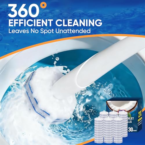 30Ct Aromative Toilet Brush Refills, Toilet Bowl Cleaner Refills, Double-Layer Cleaning Pads Added, Compatible with Most Toilet Brushes，Blue Ocean（Patented） - color: Blue Ocean