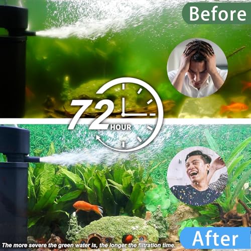 400GPH Fish Tank Filter, UV Aquarium Filter for 55-150 Gallon Turtle Tank Filter Powerful Internal Pump for Cold Plunge Saltwater Cloudywater Clear and Algae Green Killing Machine - size: Aquarium Filter for 55-150 Gallon