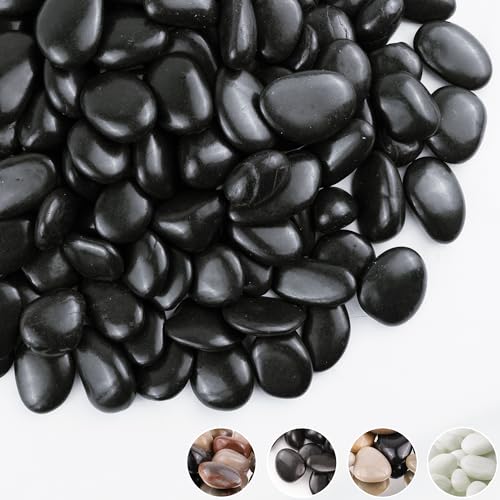 Black River Rocks 20lbs, 1-2Inch Natural Pebbles for Plants, High Polished Decorative Stones for Aquarium Vase Filler Fish Tank Landscaping Garden - color: Black, size: 20 Pounds