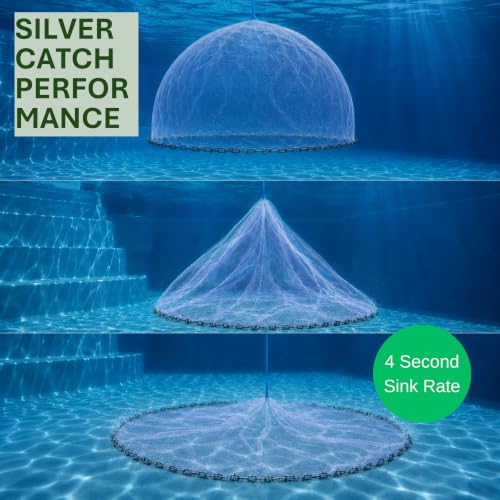 Cast Nets 4.5ft-10ft Radius|3/8",1/2",1" Mesh for Fishing with Chain Bottom, Salt Water Casting Fishing Net Gear, Easy Throw Nets Fishing Bait - Elite Series - size: 6' Radius | 1/2" Mesh