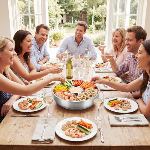 Shrimp Cocktail Serving Dish Chilled Serving Tray for Parties with Ice Bowl Stainless Steel Platter Charcuterie Servings Board Cold Dish for Shrimp Seafood Fruit Vegetable Buffet Restaurant