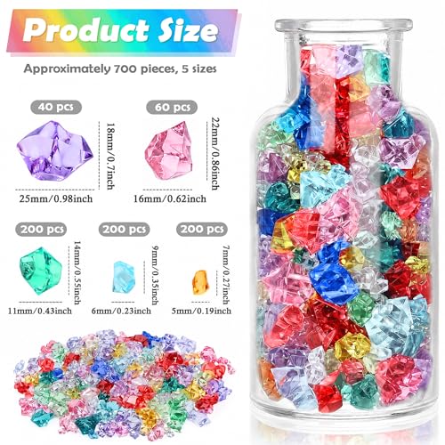 700 Pcs Multicolored Fake Ice Cubes Acrylic 5 Assorted Sizes Crushed Gems Spring Vase Filler Table Scatter Wedding Centerpieces Photography Props Sensory Play DIY Crafts Birthday Cake Decor - color: Multicolored