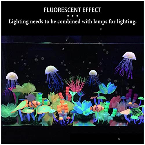 WishLotus Aquarium Jellyfish Decoration, Soft Silicone Glowing Aquarium Decorations Fluorescent Jellyfish with Suction Cup New Upgraded Simulation Aquarium Decor for Various Fish Tank (B, Blue) - color: Blue, style: B