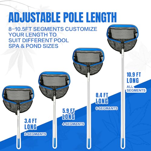 joyhalo Pool Skimmer Net with Pole,Upgraded Extra Wide Scoop Edge, Swimming Leaf Rake with 2.5FT-10FT Adjustable Aluminum Pole for Cleaning Leaves, Debris - color: Gray