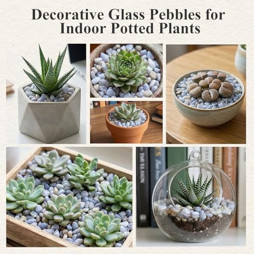 JOHOUSE Decorative Crystal Pebbles, 1 Lb(0.35"–0.8") Natural Quartz Stones Aquarium Gravel Sea Glass Rock Sand for Fish Turtle Tank Air Plants Decoration - color: Light Blue