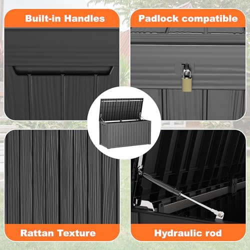 PatioZen 150 Gallon Resin Deck Box, Lockable Patio Outdoor Storage Box for Furniture, Garden Tools and Tools Storage, Waterproof Outside Storage Boxes - Black - color: Black, size: 150 Gallon
