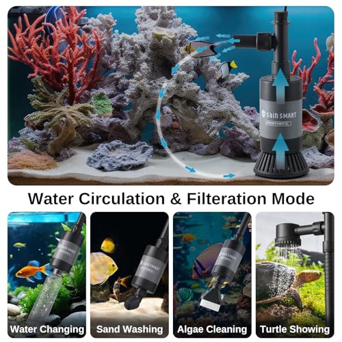 SainSmart XpertMatic Aquarium Gravel Cleaner, 528GPH/28W Powerful Fish Tank Cleaner, Adjustable Water Flow Aquarium Cleaner Kit, Electric Gravel Vacuum for Sand Washing and Water Changing