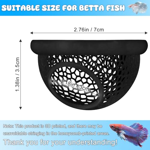 Floating Betta Hide & Shrimp Cave – 3D Printed Aquarium Decor, Multi-Functional Hammock, Feeding Ring & Safe Resting Spot for Betta, Shrimp & Small Fish (PLA, Eco-Safe) - color: Black
