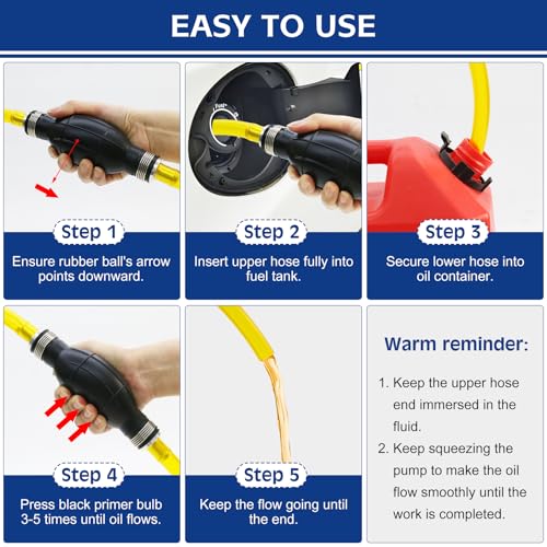 Siphon Pump Gasoline Siphon Hose Pump, Portable Hand Fuel Transfer Pump, Manual Fuel Pump with PVC Hoses for Gasoline, Oil, Diesel, Water - color: Yellow-01