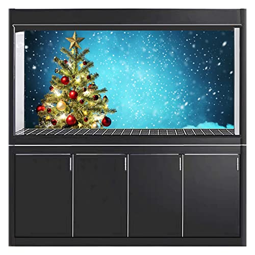Christmas Aquarium Background Poster, Fish Tank Decorations Pictures 3D Effect PVC Adhesive Poster Christmas Tree Decor Paper Cling Decals Sticker,122x46 cm - size: 122x46 cm