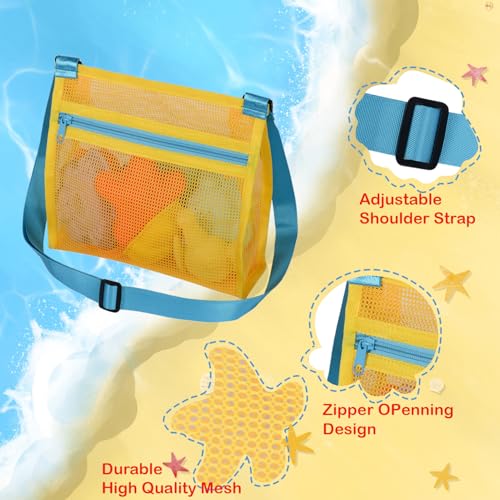 MUYIZI Sand Sifter Shovel with Mesh Beach Bag, Detachable Shell Scooper for Beach,Sand Scoop for Shell Collecting, Shark Teeth Sifter Dipper, Multi-Use Sifting Tool,Beach Toys for Kids (Blue+Yellow) - color: Blue+yellow