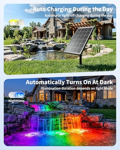POPOSOAP 4W Solar Pond Lights with Remote Control, RGB Multi-Color Underwater Solar Lights with Timer & Memory Function for Pond, Fountain, Pool, Garden, Aquarium(3 Headlamp)-P64WC - size: 3 RGB Lights- 4W Solar Powered