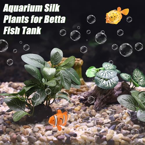 Aquarium Plastic Plants, Driftwood Betta Silk Plants, Silk Plants Aquarium Set Decor, Silk Aquarium Plants for Betta Fish (Green, 3pcs)
