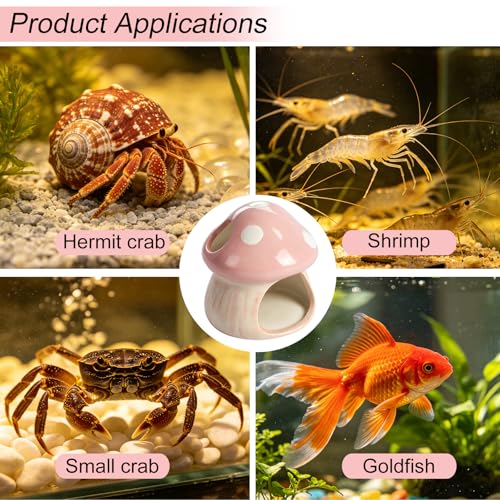 Cute Aquarium Mushroom House Betta Fish Tank Accessory Decor Mini Ceramic Fish Hideout Shrimp Cave Ornament (Pink)