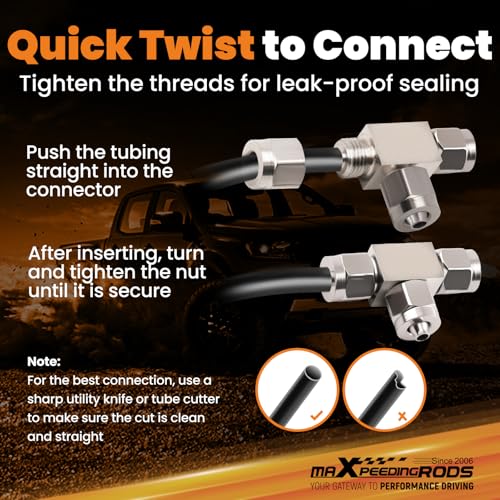 maXpeedingrods 6 mm OD Air Line Fittings, Quick Connect Air Hoes Fittings, 3 Way Stainless Steel Union Tee Replacement for Air Suspension Kit & Air Compressor Kit for Trucks Vans, 2 Packs - style: Quick Connect