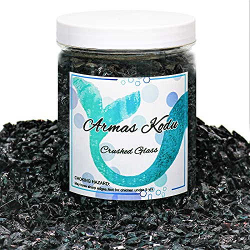 1.5 lb Black Crushed Glass for Resin Art and Crafts, 3-6mm Chunky Broken Glass Pieces, Solid Color Irregular Shards for Geode, Vase Filler, Aquarium Decor & DIY Crafts - color: Black