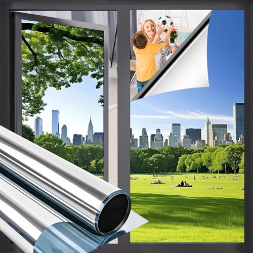 Niviy One Way Window Privacy Film See Out Not in 23.6 x 78.7 Inch Window Tint for Home Heat Blocking Anti UV Glass Door Mirror Film, Silver - color: Silver, size: 23.6" x 78‘’