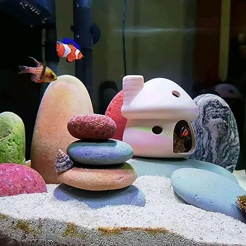 Ceramic Mushroom with Betta Hideout Cave Aquarium Decorations, Cute Fish Tank House with Cave Set for Amano Shrimp Cichlid Bonsai Goldfishes to Play, Hide and Rest - White - color: White Set