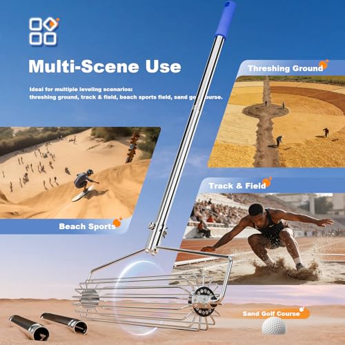 Golf Sand Leveling Rake, Bunker Rake for High Jump Long Jump Track and Field Sandy Golf Course, Roller Design Golf Sand Trap Bunker Simulator