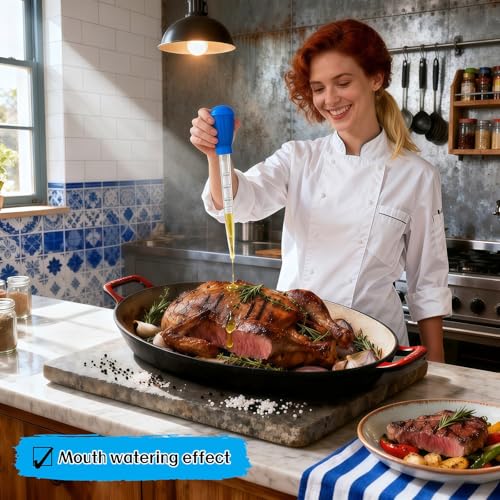 Premium Turkey Baster & Multi-Purpose Syringe, 30ml Heat Resistant Food Baster with Cleaning Brush for Kitchen, Aquarium, Marinade Injector, Basting, Oil Fuel Dispensing (Blue) - color: Blue
