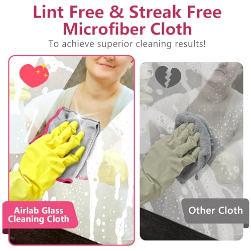 Airlab Glass Polishing Cloth Streak Free Miracle Microfiber Cleaning Cloth Lint Free Cleaning Rags for Glasses Kitchen Dish Mirrors Easy Clean, Pack of 6, 12" x 12", Sliver-Pink - color: Sliver-pink, Pack of 6
