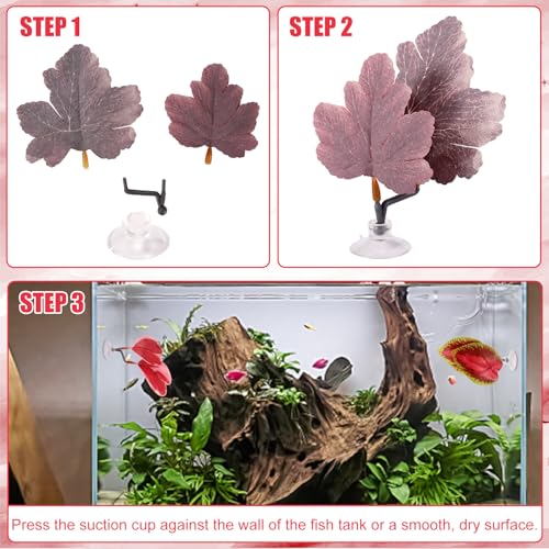 4pcs Betta Leaf Hammock, 4 Styles Adjustable Plastic Betta Bed Resting Spot Small Fish Tank Decor Decoration Accessories with Suction Cup & Bracket for Aquarium Four-Eyed Silk Fish Guppy to Rest (Red)
