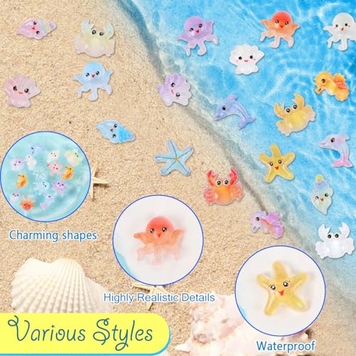150pcs Mini Resin Animal Figures Miniature Ocean Statues Mixed Marine Animal Ornaments Tiny Sea Animals Set for Aquarium Fish Tanks Dollhouses Gardens Landscape DIY Crafts Nail Art Decor