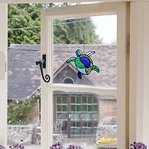 Sea Turtle Decor Stained Glass Window Hanging,Navy Turtles Suncatcher for Garden,Bathroom,Backyard and Living Room,Ocean Theme Party,Housewarming Party Decorations for Turtle Lovers … - color: F